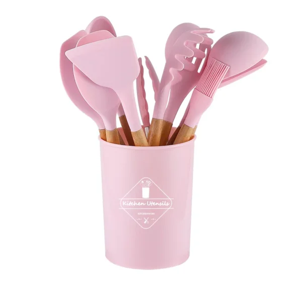 11 Pieces In 1 Set Silicone Kitchen Accessories Cooking Tools Kitchenware Cocina Silicone Kitchen Utensils With Wooden Handles - Image 4