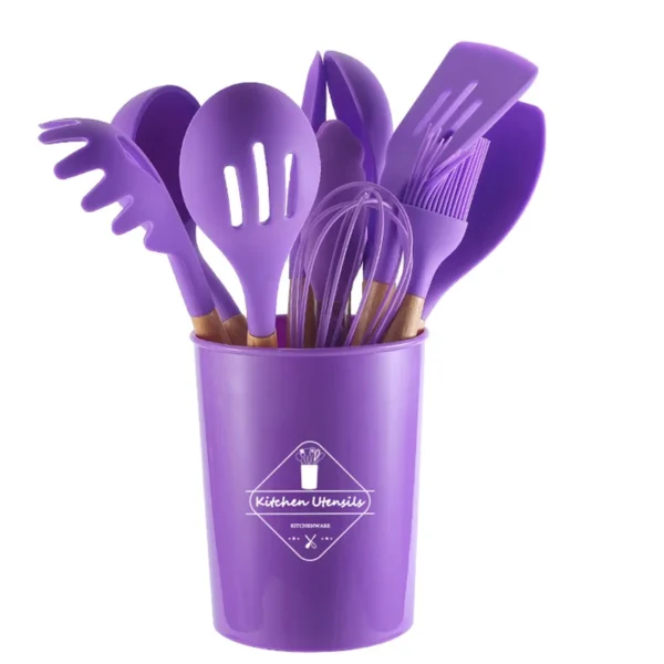 11 Pieces In 1 Set Silicone Kitchen Accessories Cooking Tools Kitchenware Cocina Silicone Kitchen Utensils With Wooden Handles - Image 2