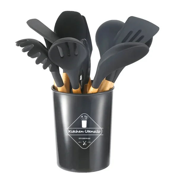 11 Pieces In 1 Set Silicone Kitchen Accessories Cooking Tools Kitchenware Cocina Silicone Kitchen Utensils With Wooden Handles - Image 6