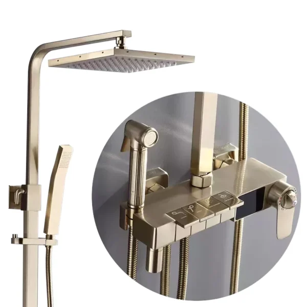Work Together Bath & Shower Faucet System Brushed Gold Rain Wall Mounted Shower Set With Slid Bar