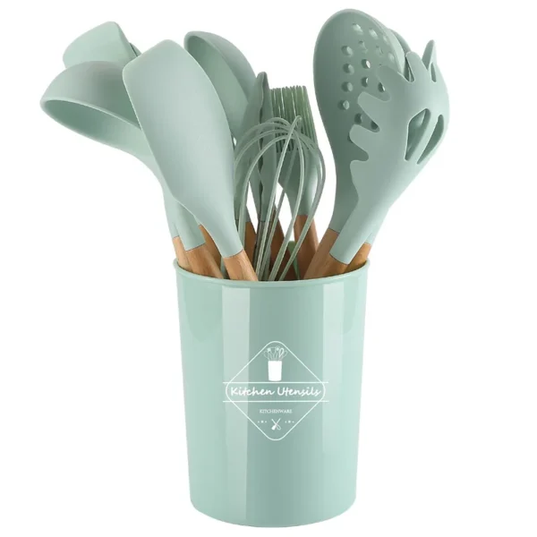 11 Pieces In 1 Set Silicone Kitchen Accessories Cooking Tools Kitchenware Cocina Silicone Kitchen Utensils With Wooden Handles - Image 12