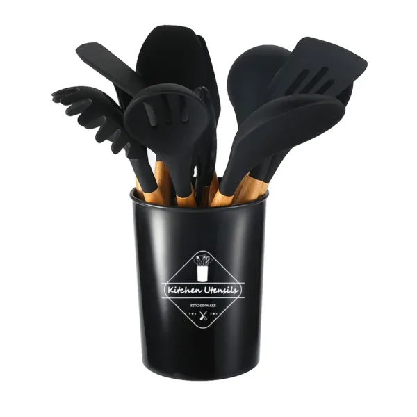 11 Pieces In 1 Set Silicone Kitchen Accessories Cooking Tools Kitchenware Cocina Silicone Kitchen Utensils With Wooden Handles - Image 8
