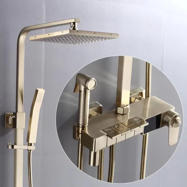 Work Together Bath & Shower Faucet System Brushed Gold Rain Wall Mounted Shower Set With Slid Bar - Image 2